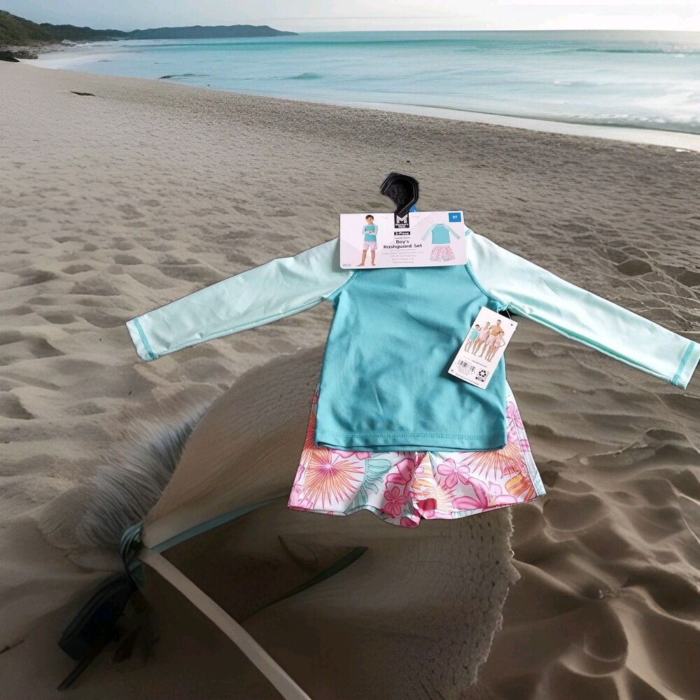 NWT Member's Mark 2-Piece Boy's Rashguard & Swim Trunk Set Laguna 2T